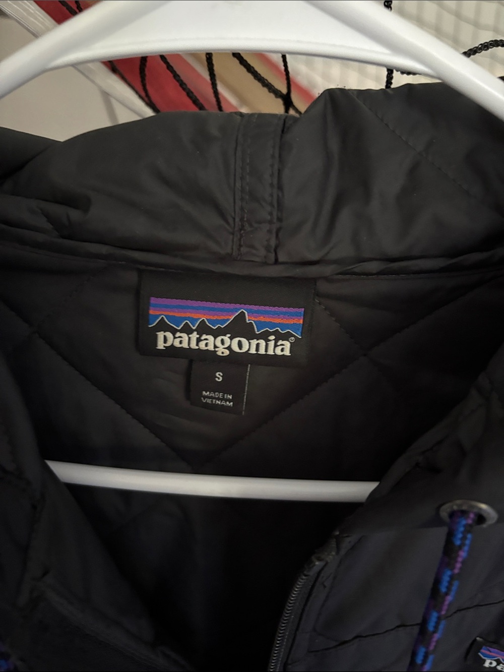 Patagonia Black Quilted Hooded Jacket with Blue Accents - Picture 2 of 3